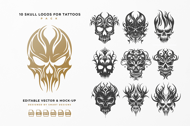 Skull Logos for Tattoos Pack x10