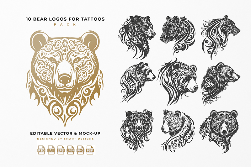 Bear Logos for Tattoos Pack x10
