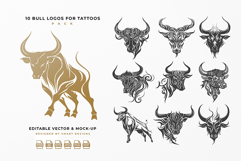 Bull Logos for Tattoos Pack x10