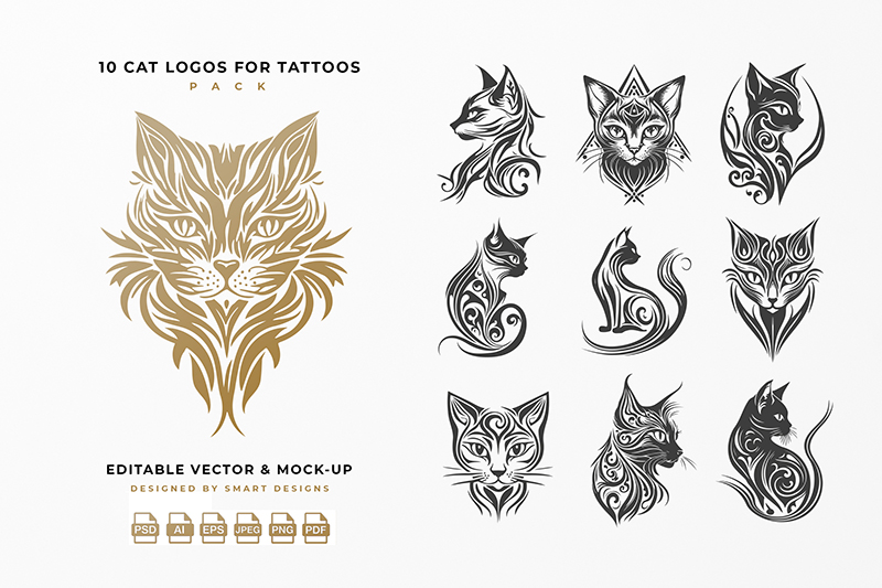 Cat Logos for Tattoos Pack x10