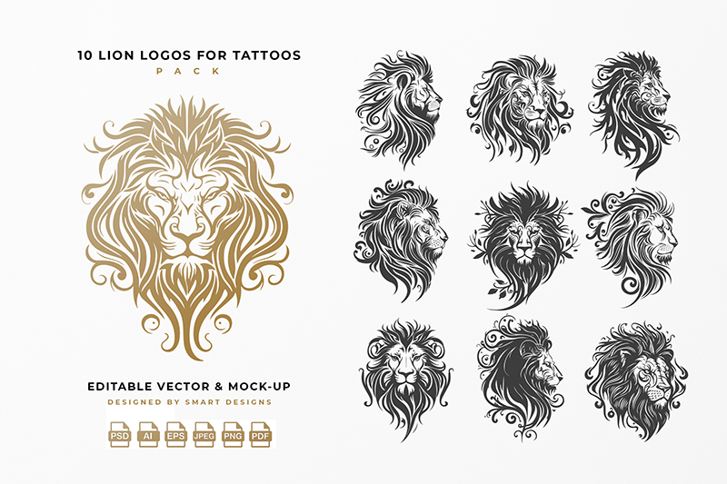 Lion Logos for Tattoos Pack x10