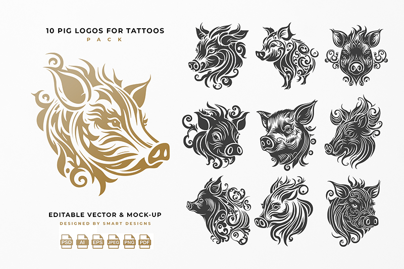 Pig Logos for Tattoos Pack x10